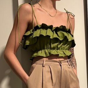 Reformation Green Ruffle Tie Tank Top - XS *With Tags*